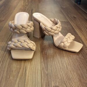 Braided Tan Block Heel Sandals